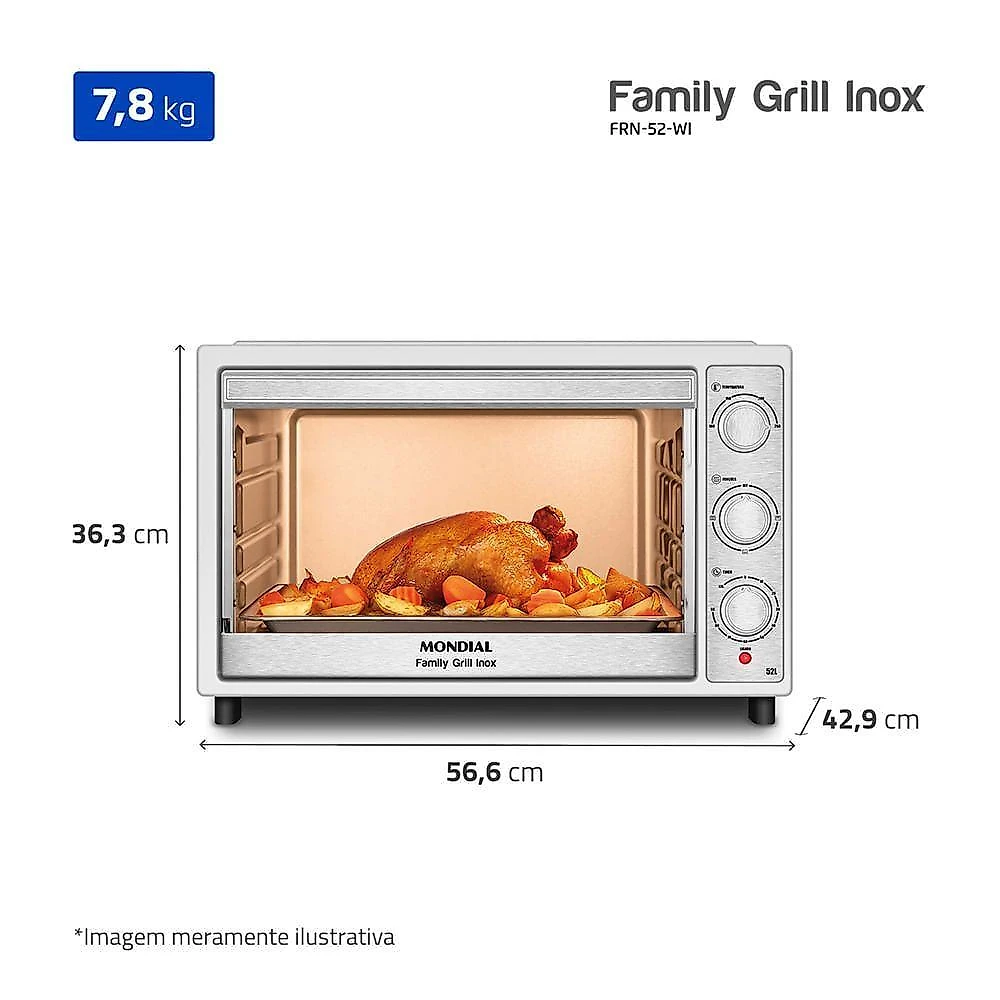 Forno Elétrico de Bancada Mondial FRN-52-WI 52L 1800W Branco e Inox 110V