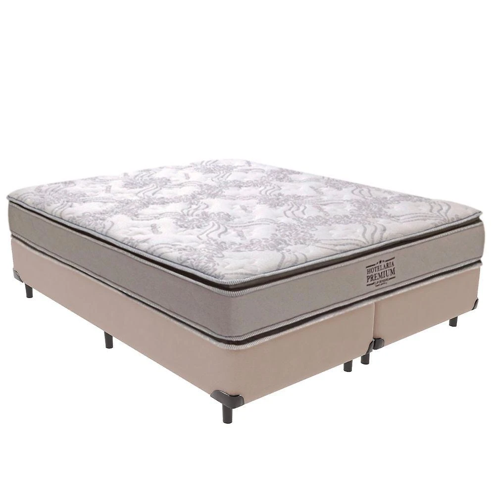 Cama Box com Colchão Queen Four Season Molas Ensacadas Pillow Top Bege Vtech