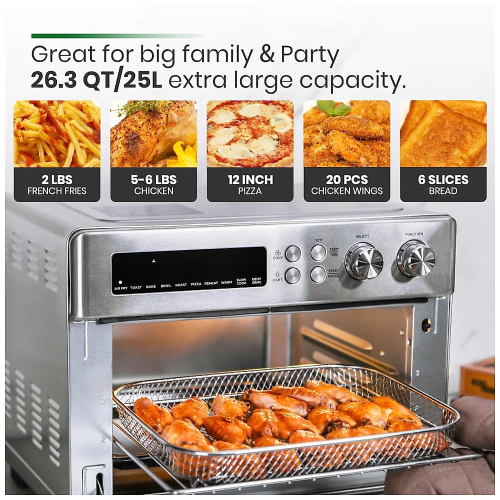 Forno de Convecção 10 em 1, 24,8L com Livro de Receitas e Acabamento em Aço Inoxidável Escovado, 1750W, VAL CUCINA, Pra...