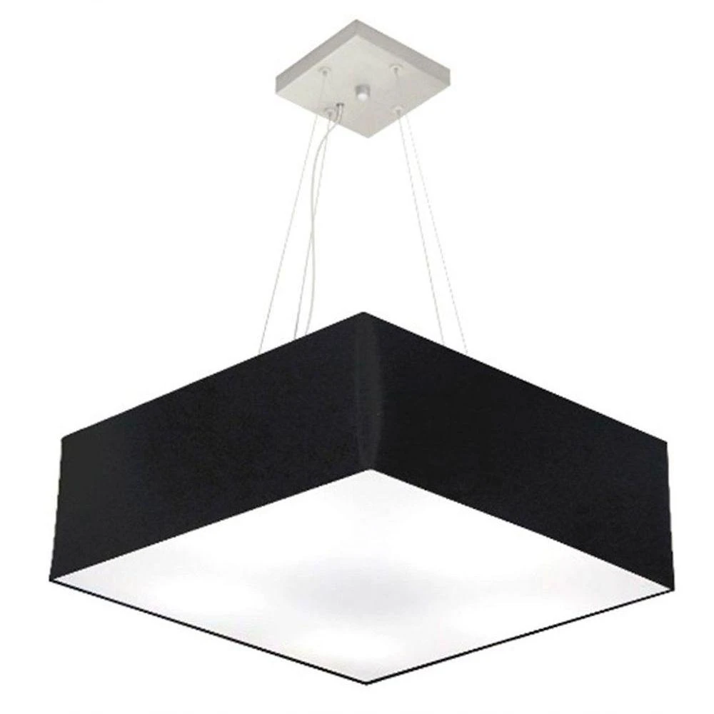 Lustre Pendente Quadrado Vivare Md-4198 Cúpula Em Tecido 15/60x60cm - Bivolt Preto 127/220v