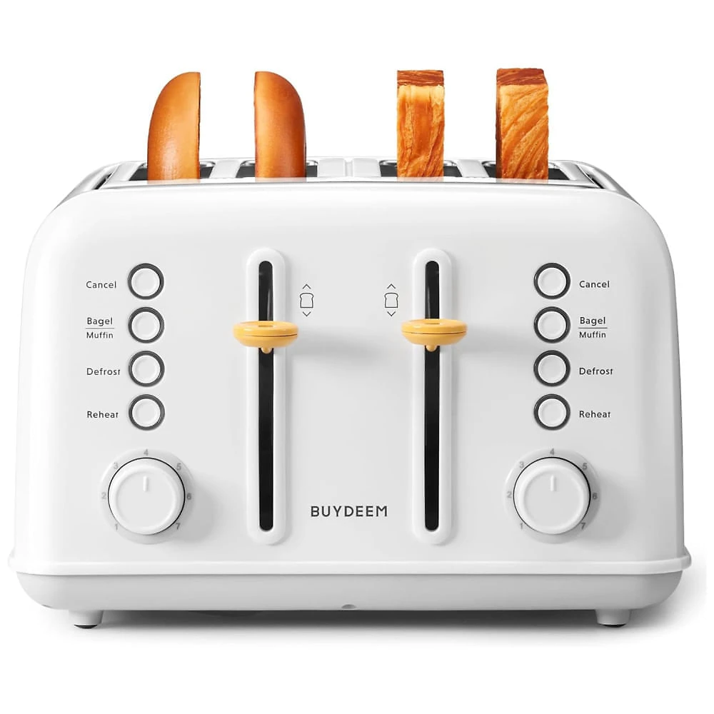 Torradeira BUYDEEM DT640 4 Pães, Aberturas Largas, Inox, Alavanca Alta, Função Bagel e Muffin, Bandeja Removível, 7 Níveis de Tostagem