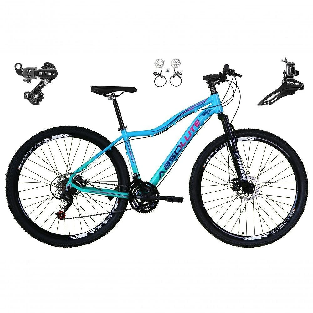 Bicicleta Aro 29 Absolute Hera Feminina 21v Cambios Shimano Freio Hidraulico Mtb Alumínio Azul-Verde Tam: 15