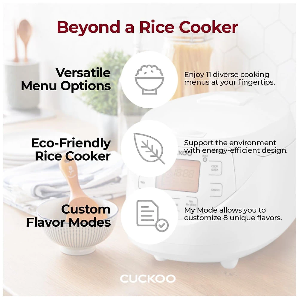 Panela de Arroz CUCKOO CR-0633F 6 Xícaras (Cru), 9 Opções de Menu: Arroz Branco, Integral e Mais, Panela Interna Antiaderente.