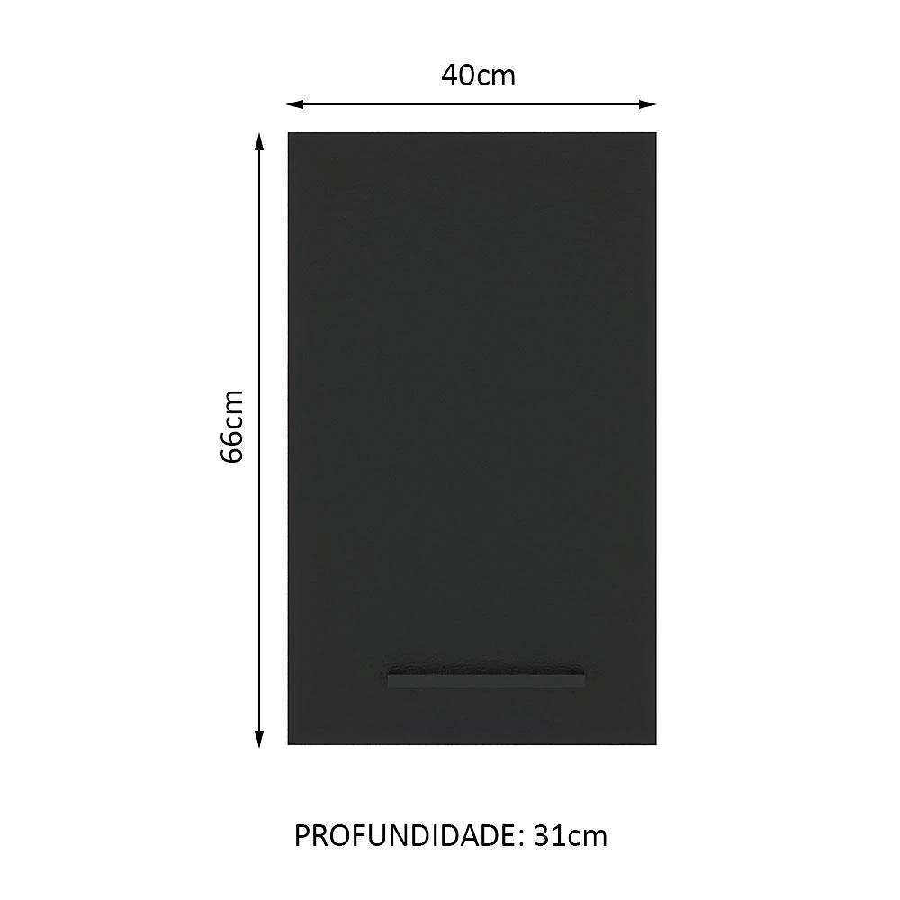 Armário de cozinha aéreo 40 cm 1 porta branco/preto agata madesa