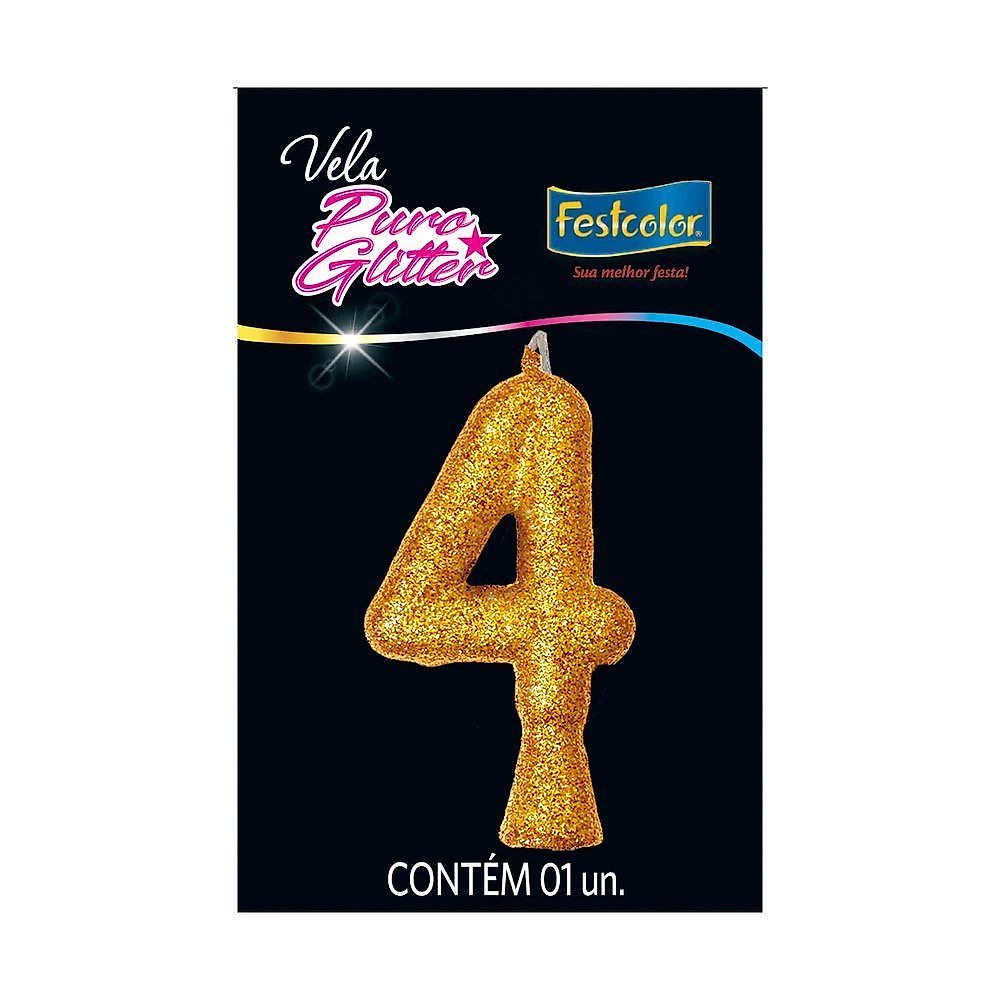 Vela De Aniversário Puro Glitter Dourada Modelo 7