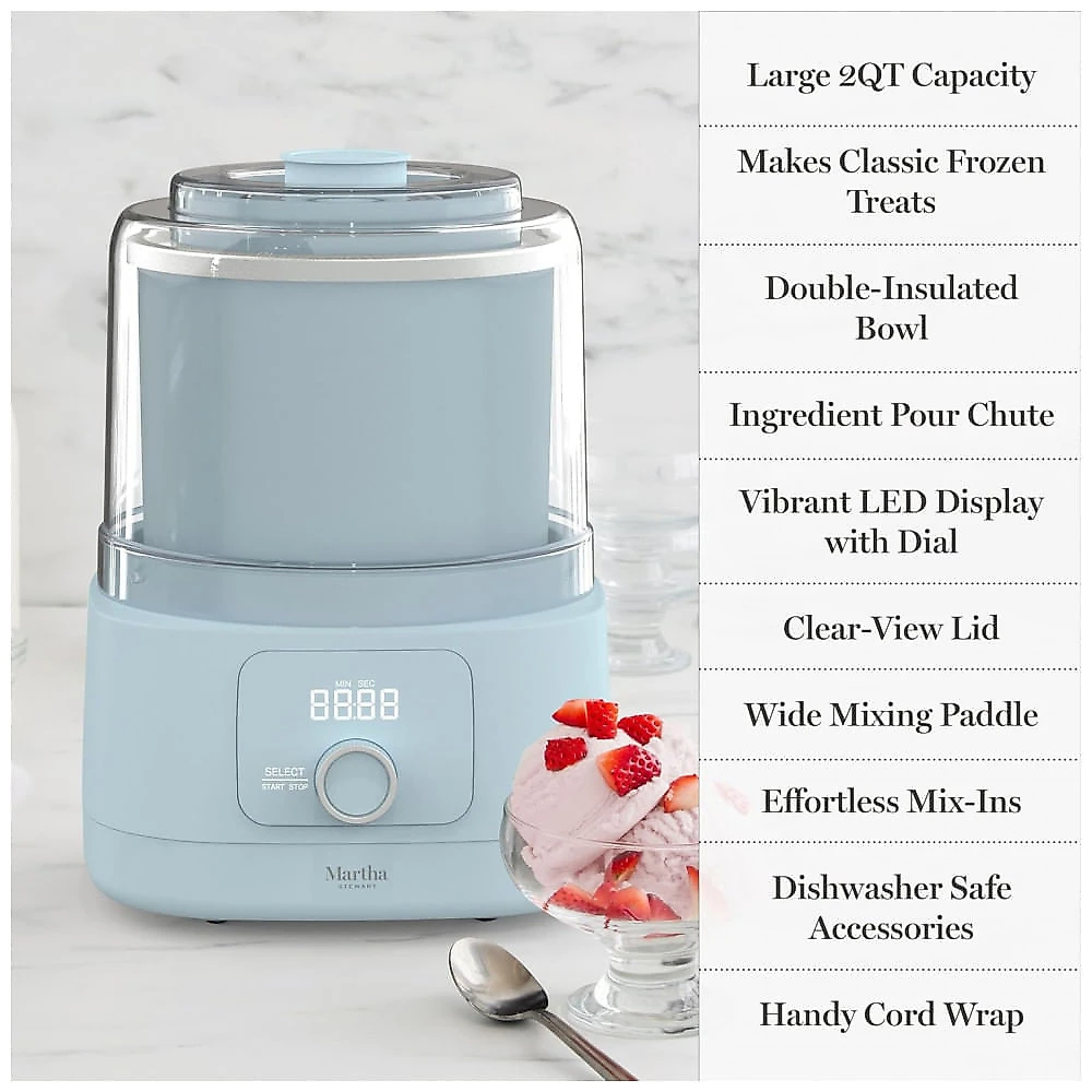 Máquina de Sorvete Martha Stewart 2 Quartos Azul Celeste Tampa Transparente Display LED 240V