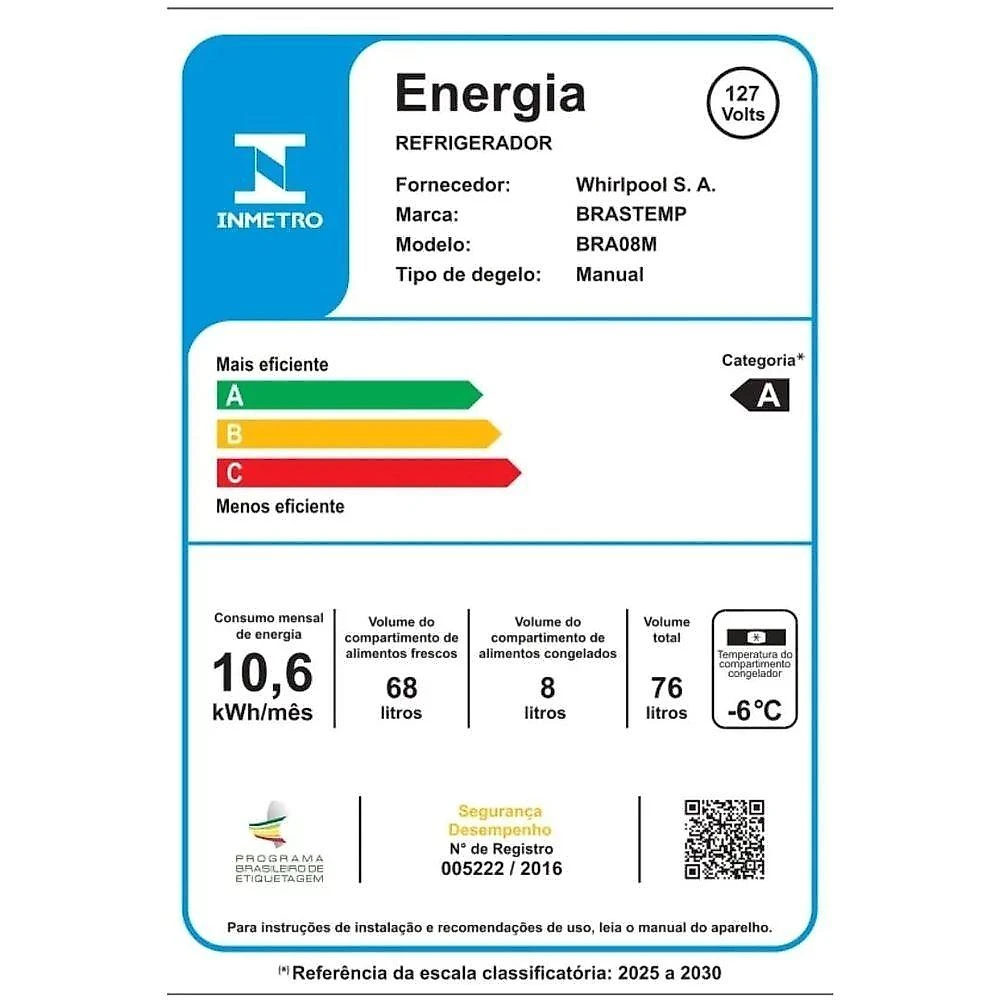 Frigobar Brastemp BRA08MZ Retrô 76 Litros Azul 110V