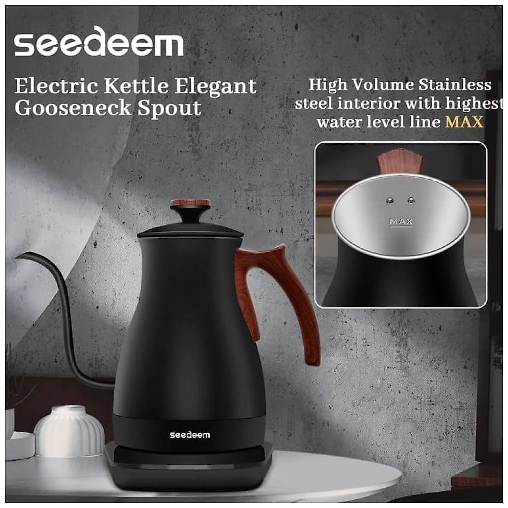 Chaleira Elétrica Gooseneck SEEDEEM Tela Sensível ao Toque 1200W para Chá e Café com 4 Modos de Aquecimento e Controle de Temperatura