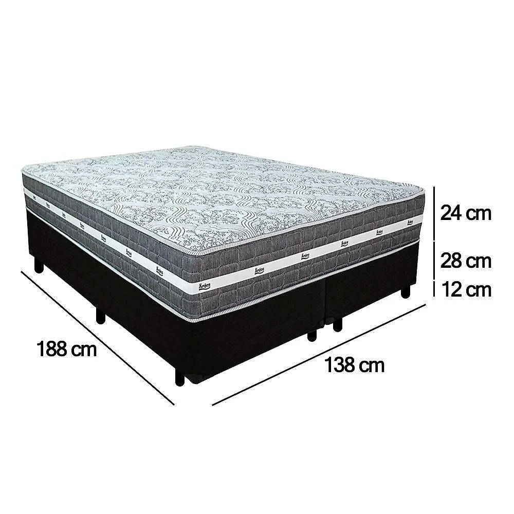 Cama Box Casal Bipartido com Colchão Black Graphite Molas Ensacadas Suede Preto Anjos