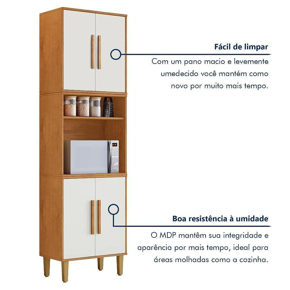 Paneleiro Torre Quente Lorena 4 Portas 3 Prateleiras MDP 60,75CM Off White
