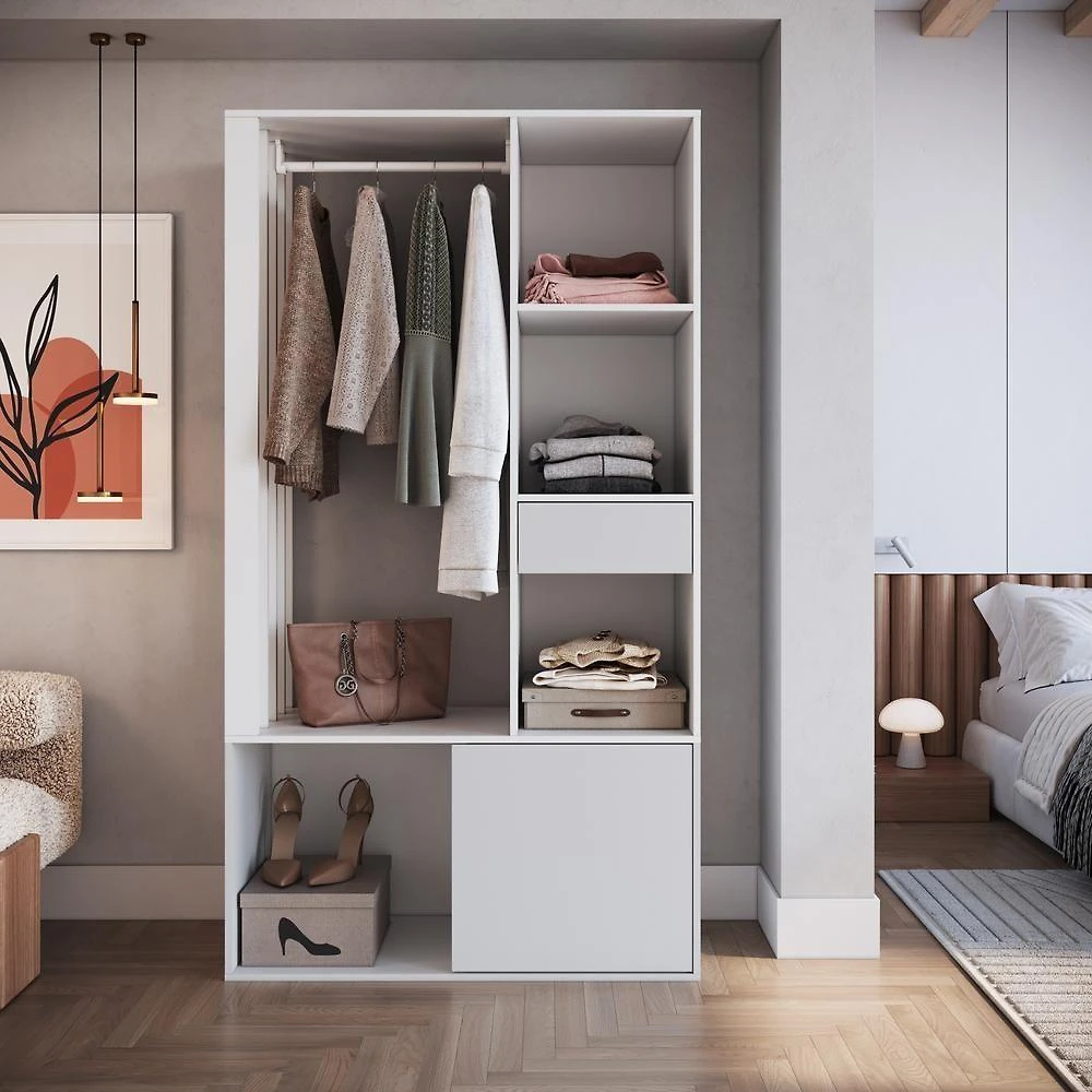 Miniatura Guarda Roupas Closet Com 1 Gaveta 1 Cabideiro 2 Prateleiras E 1 Porta Cl100 Branco