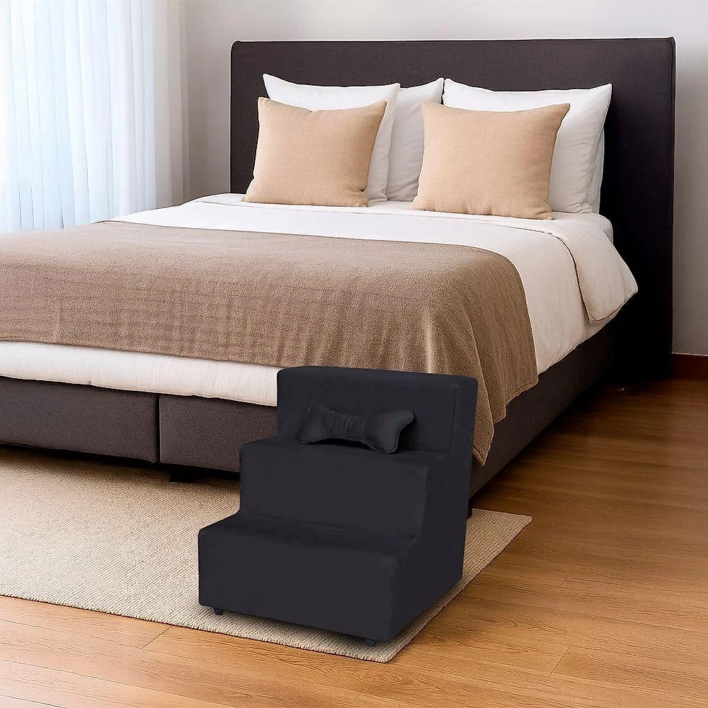 Escada Pet Almofadada 3 Degraus Para Cães E Gatos Veludo Preto