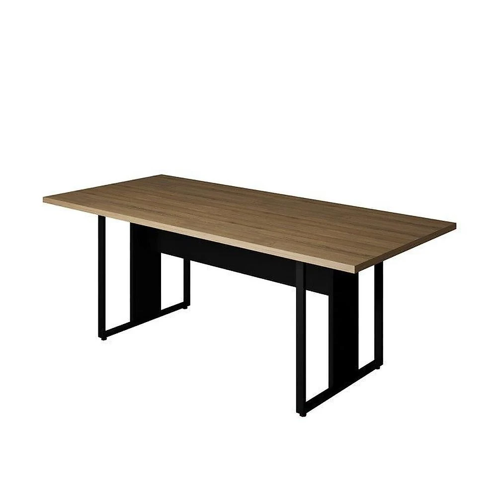 Conjunto para Escritório com Mesa de Reunião 6 Lugares e 2 Armários Baixos com Chave Espresso Móveis Macadâmia/Preto