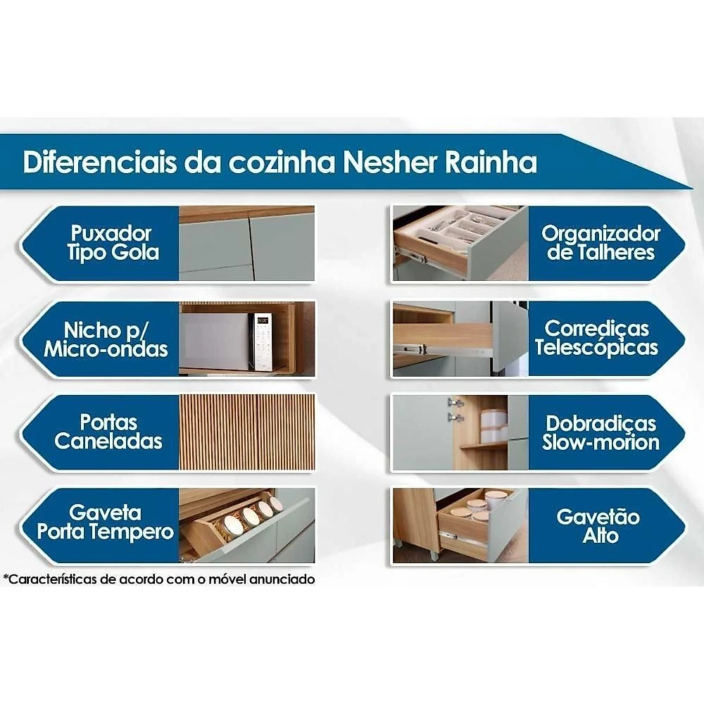 Cozinha Completa Rainha 4 Peças (2 Aéreos + 2 Balcões) C4p22 Nature-verde - Nesher