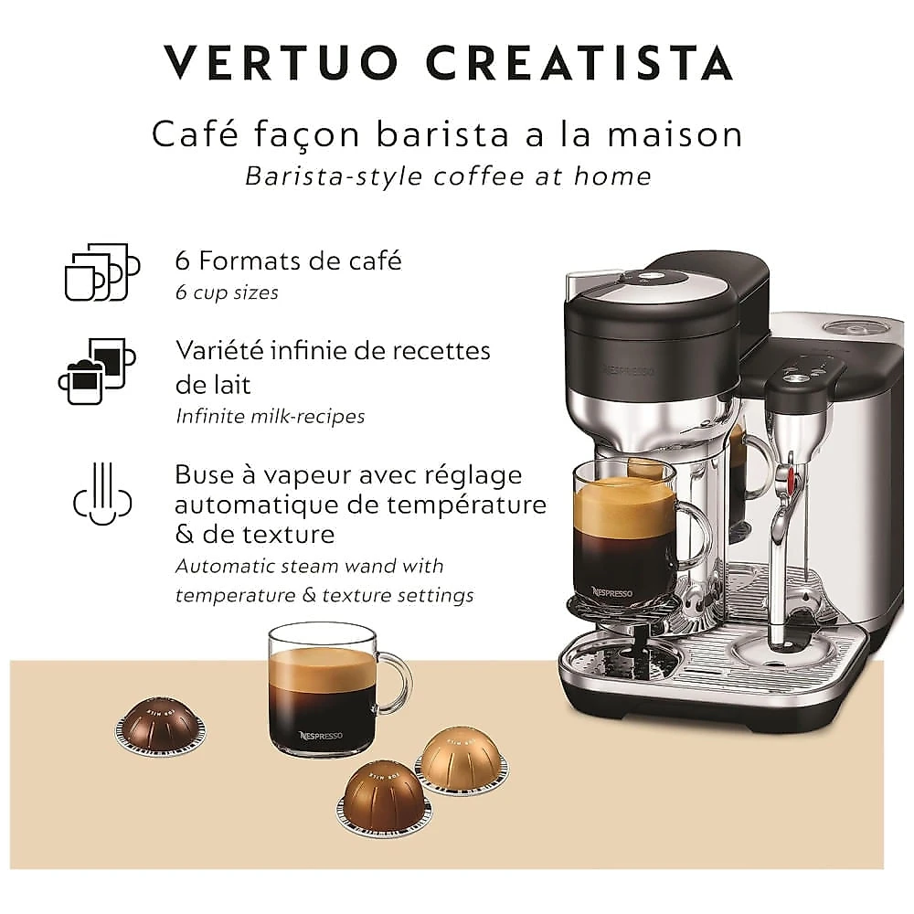 Máquina de Café com 3 Configurações Personalizáveis e Bocal de Leite, 110V 1350W, Breville Nespresso Vertuo Creatista BVE8...