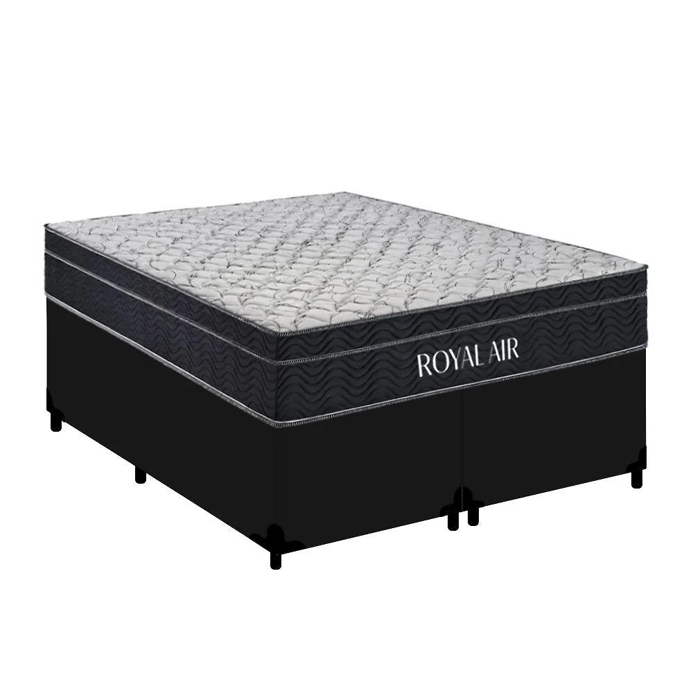 Cama Box Queen Royal Air Pillow Top Molas Ensacadas Tecido Preto