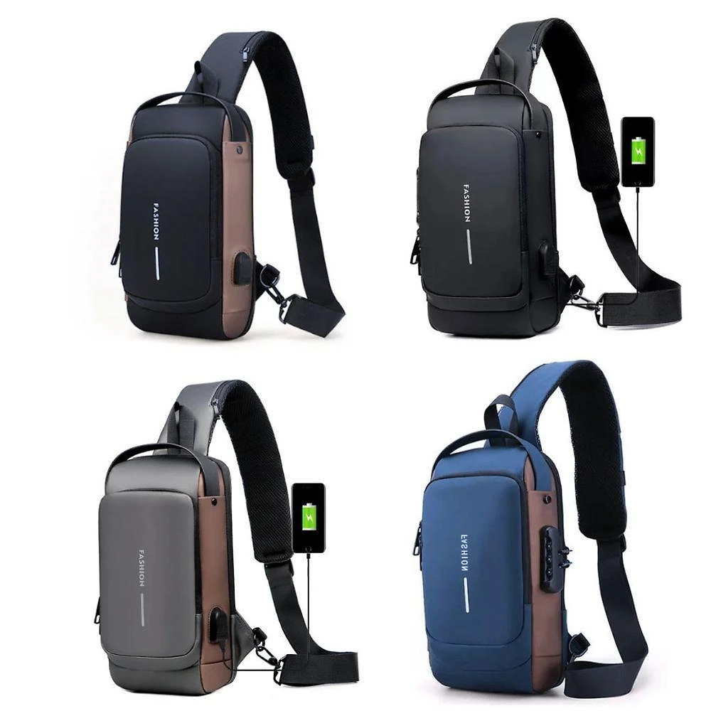 Mochila de Ombro Transversal OEM PX 30X16X9 Preto com Entrada USB e Trava com Segredo Unissex