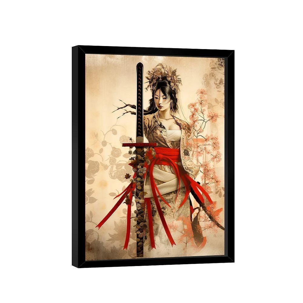 Quadro Decorativo Gueixa Bege 118x78 Moldura Preta
