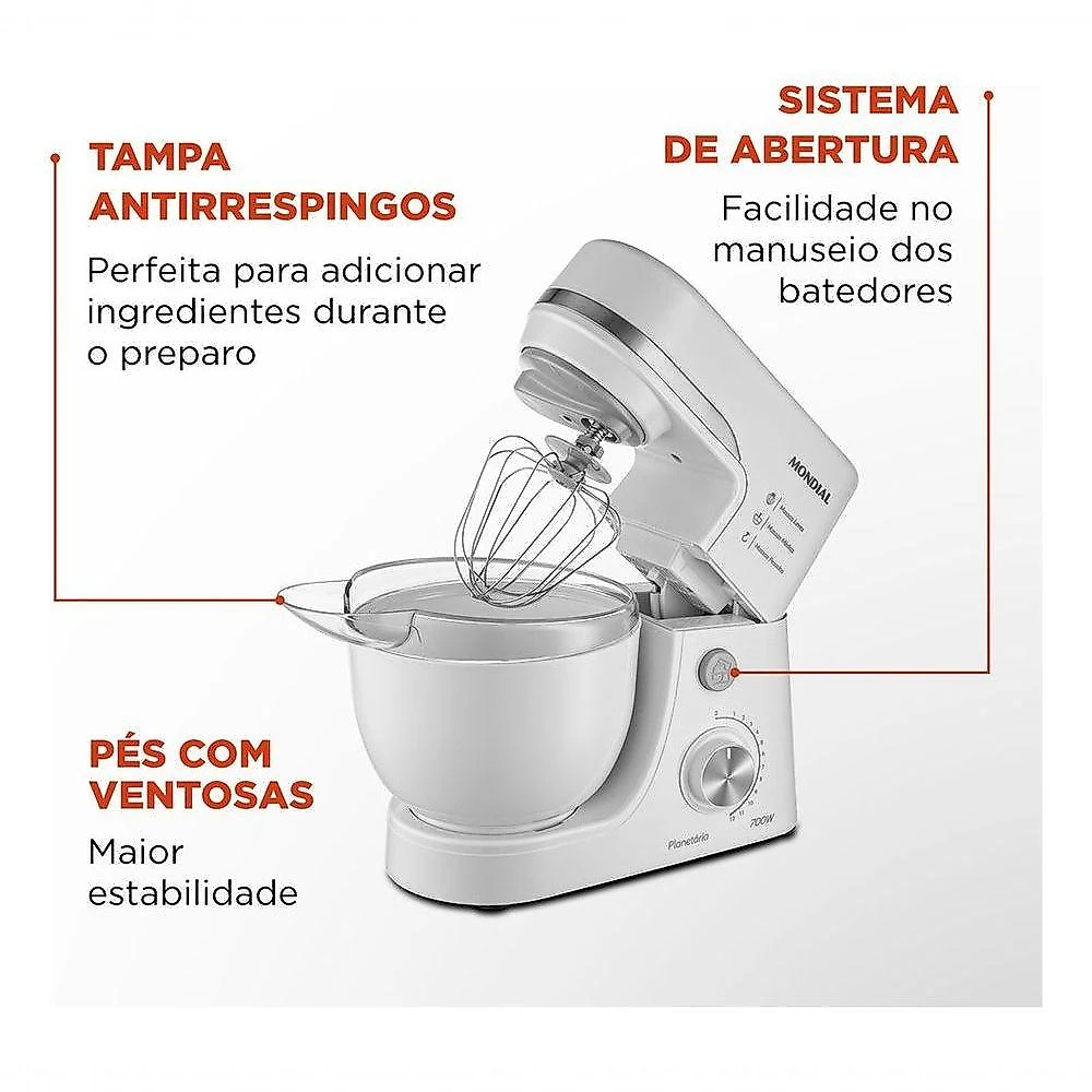 Batedeira Planetária BP-03-W 4,5L 700W 12 Velocidades Branco 110V