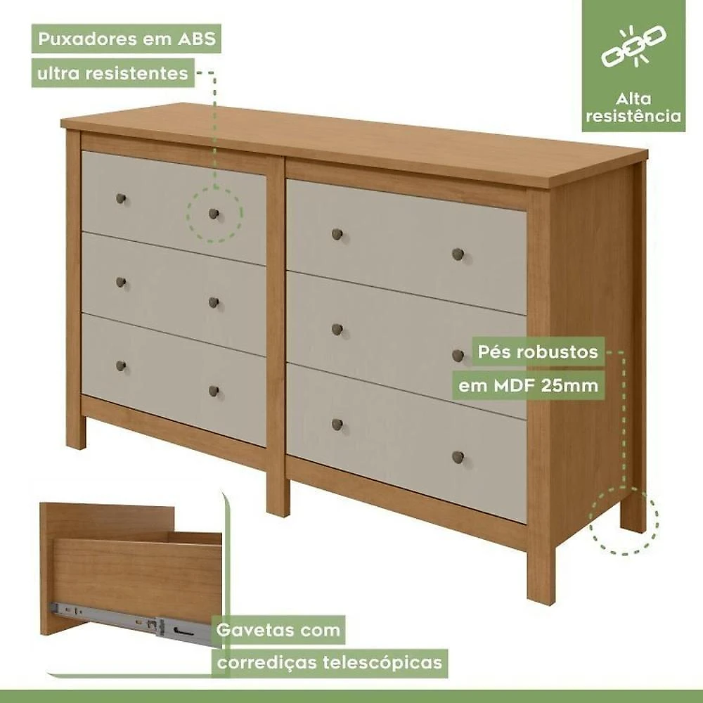 Quarto Infantil com 2 Camas de Solteiro Loop e 1 Cômoda Maggiore Quarto Infantil com 2 Camas de Solteiro Loop e 1 Mesa de Cabeceira Maggiore Amêndoa Clean / Off White