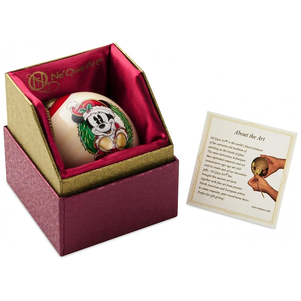 Enfeite de Natal Hallmark Disney Ne'Qwa Art Mickey Mouse em Vidro Soprada Pintado à Mão com Cordão Ajustável, 5,7 x 8,3 x 5,7 cm