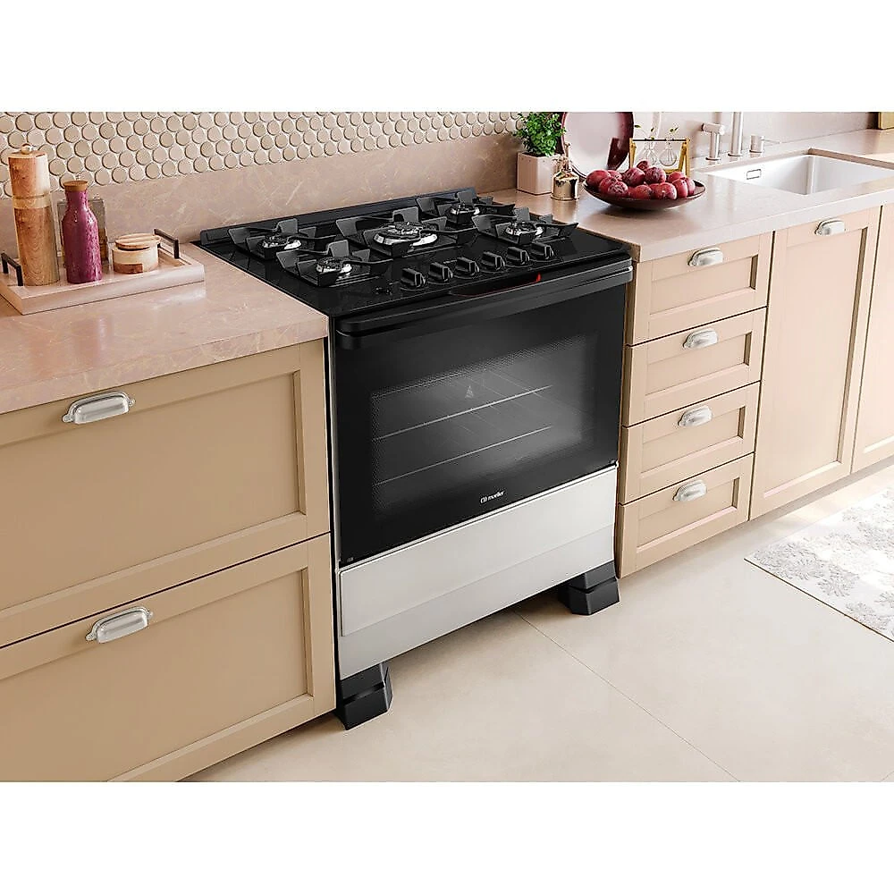 Fogão a Gás 5 Bocas Mueller, Bivolt, Mesa de Vidro MFV5BF Branco - 004487/2015 - Bivolt