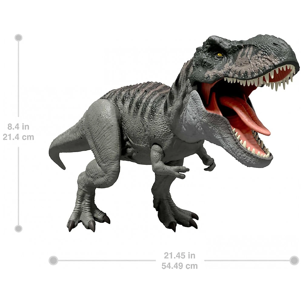 Dinossauro articulado Mattel Jurassic World Rebirth Power Devour Tyrannosaurus Rex com mordida contínua, luzes, sons e integração digital via app