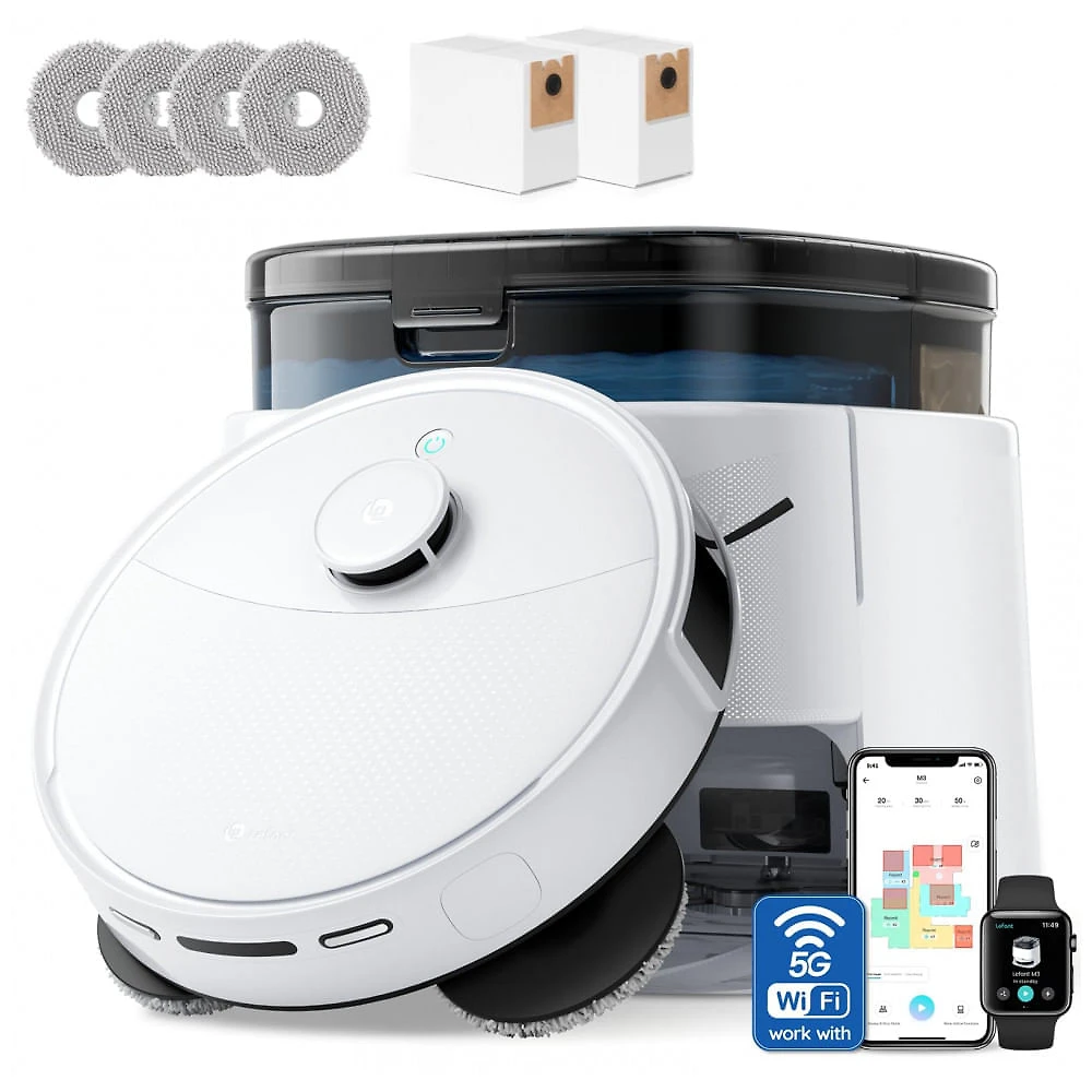 Robô Aspirador Lefant M3 Branco LiDAR 12000Pa com Base Autoesvazia 90 Dias e Mop 120V