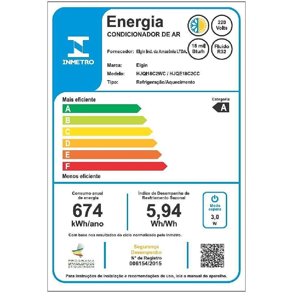 Ar condicionado split elgin eco inverter ii wi-fi 18000 btus quente e frio 220v hjqe18c2cc