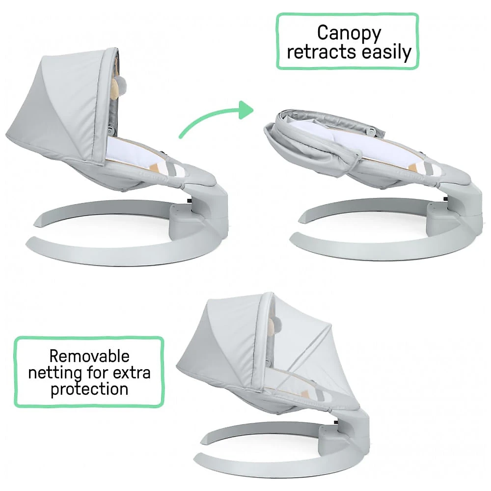 Cadeirinha Ingenuity InLighten Cinza Pérolata 3-em-1 Balanço Musical com Bluetooth para Bebês