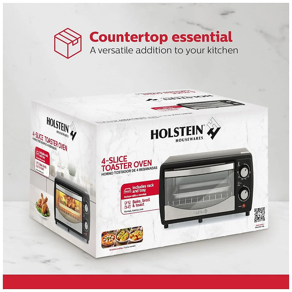 Forno elétrico de bancada 9L Holstein Housewares preto inox 4 fatias 700W 110V