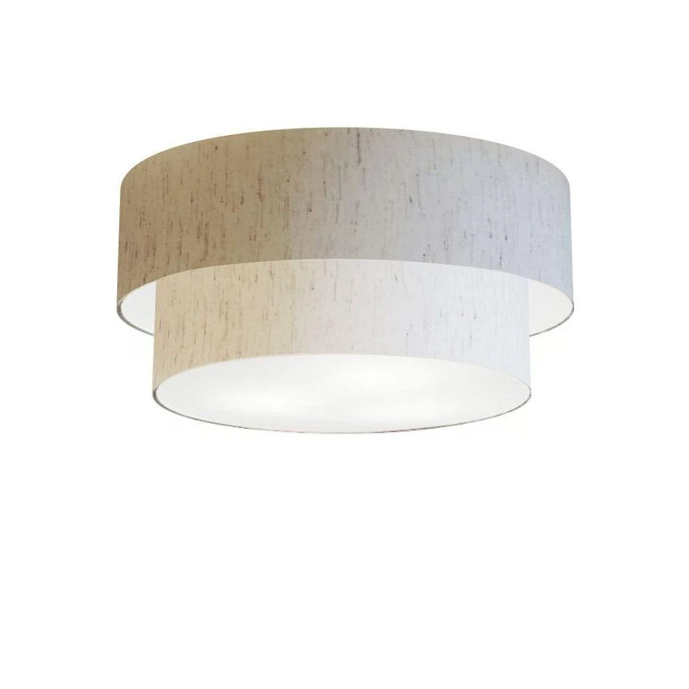Plafon Duplo Cilíndrico Vivare Md-3062 Cúpula Em Tecido 45x40cm - Bivolt Linho Bege 127/220v