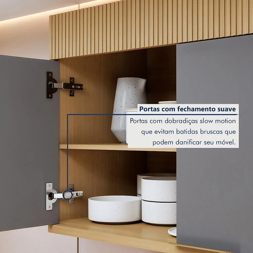 Cozinha Completa Modulada 3 Peças 5 Portas 2 Gavetas 100% MDF Realeza Premium Carvalho/Titânio