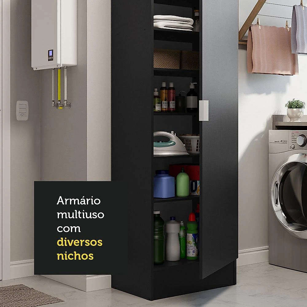 Armário Multiuso 60 cm 1 porta Preto Madesa Preto