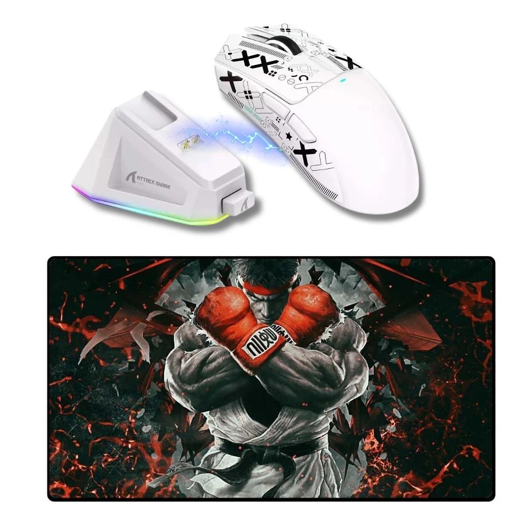 Miniatura Combo Gamer Mouse Attack Shark X11 + Mousepad Guerreiro