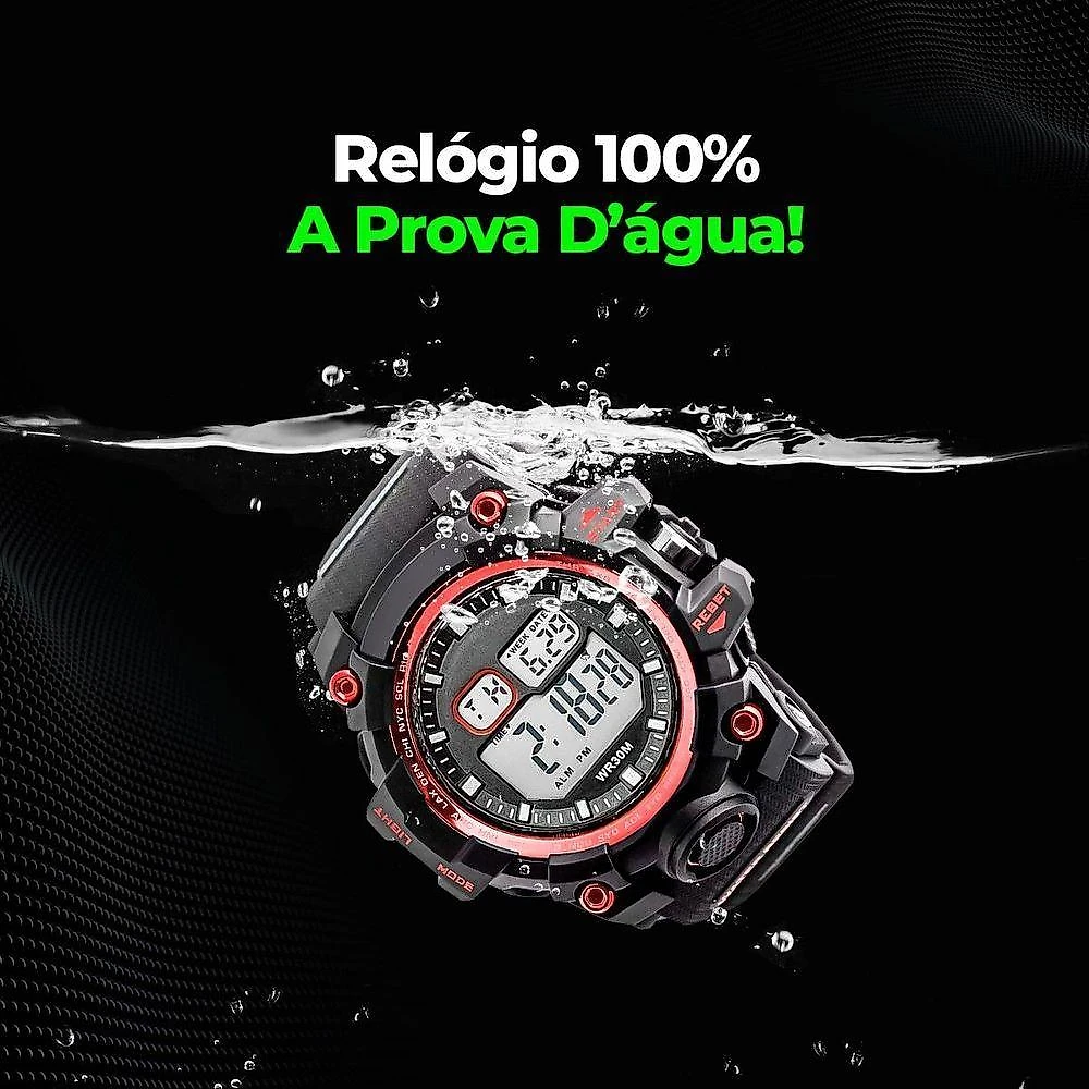 Relogio Digital Prova Dagua Analogico Presente Ajustavel Esportivo Vemelho Preto Data Original