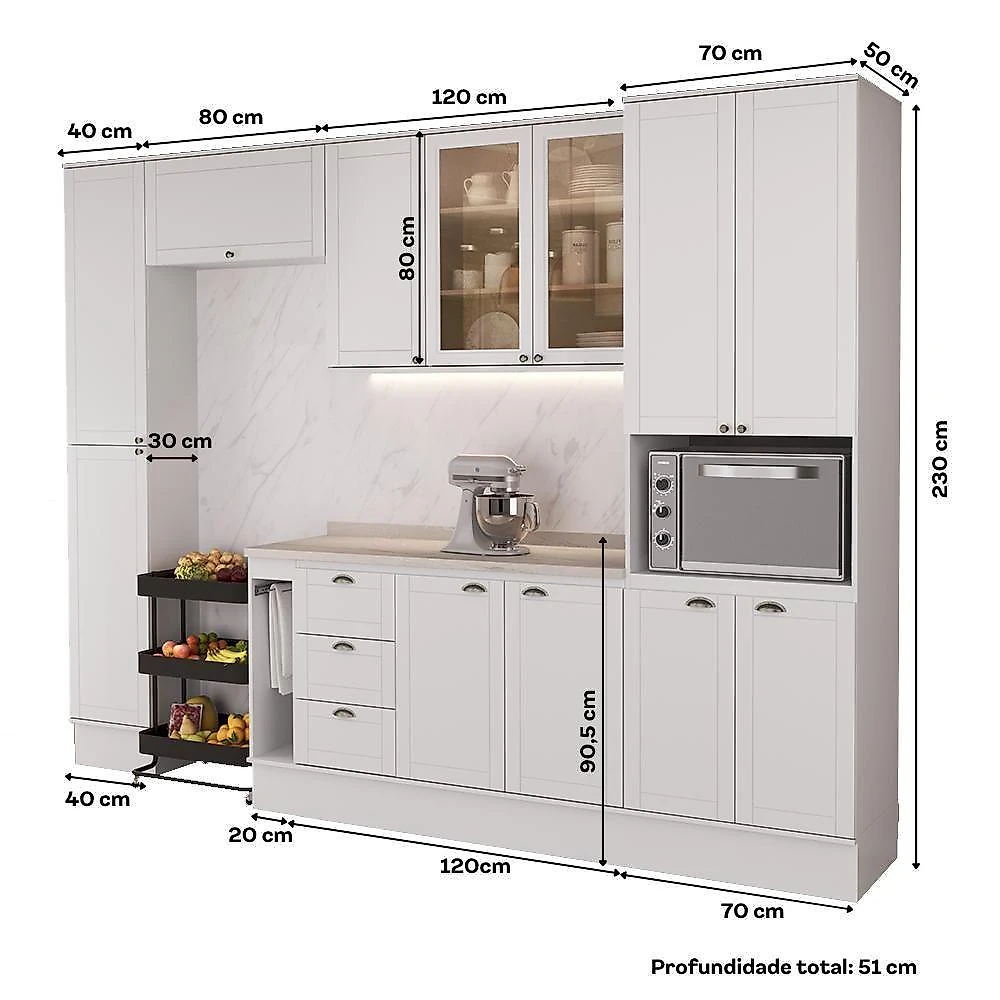 Cozinha Completa com Balcão Milla Stellar Gold 12 Portas MDF 310cm Branco webcontinental-7899999014890