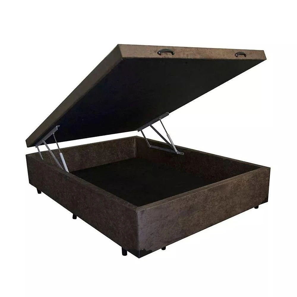 Cama Box Baú Casal King Design Suede Marrom 138x188x41