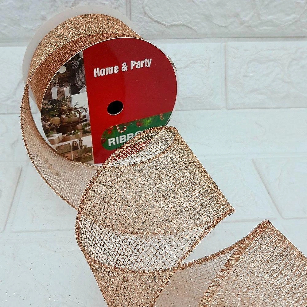 Rolos Fita Aramada Bronze Decoração Natal 6,3cm 9m Kit 6pçs
