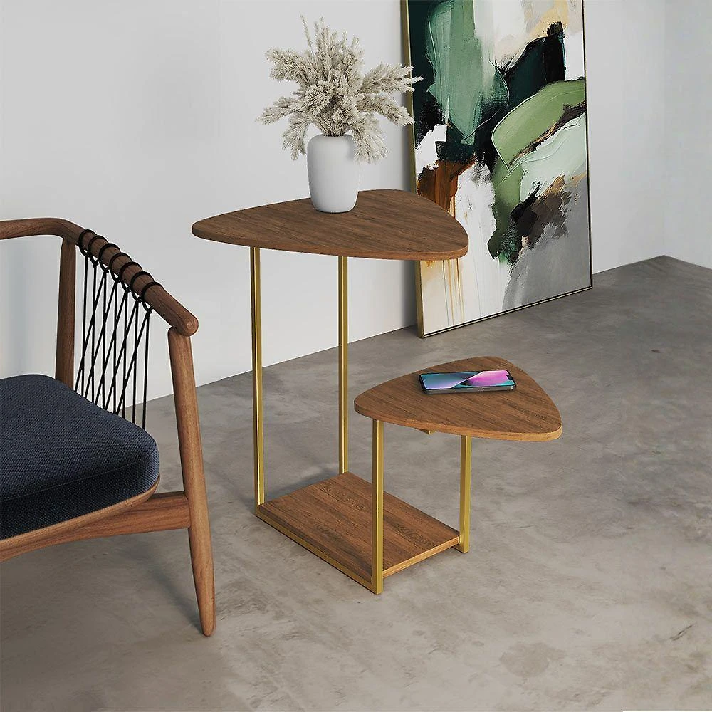 Mesa Lateral Moderna Dourado Cibele Tampo Esfiha Freijó