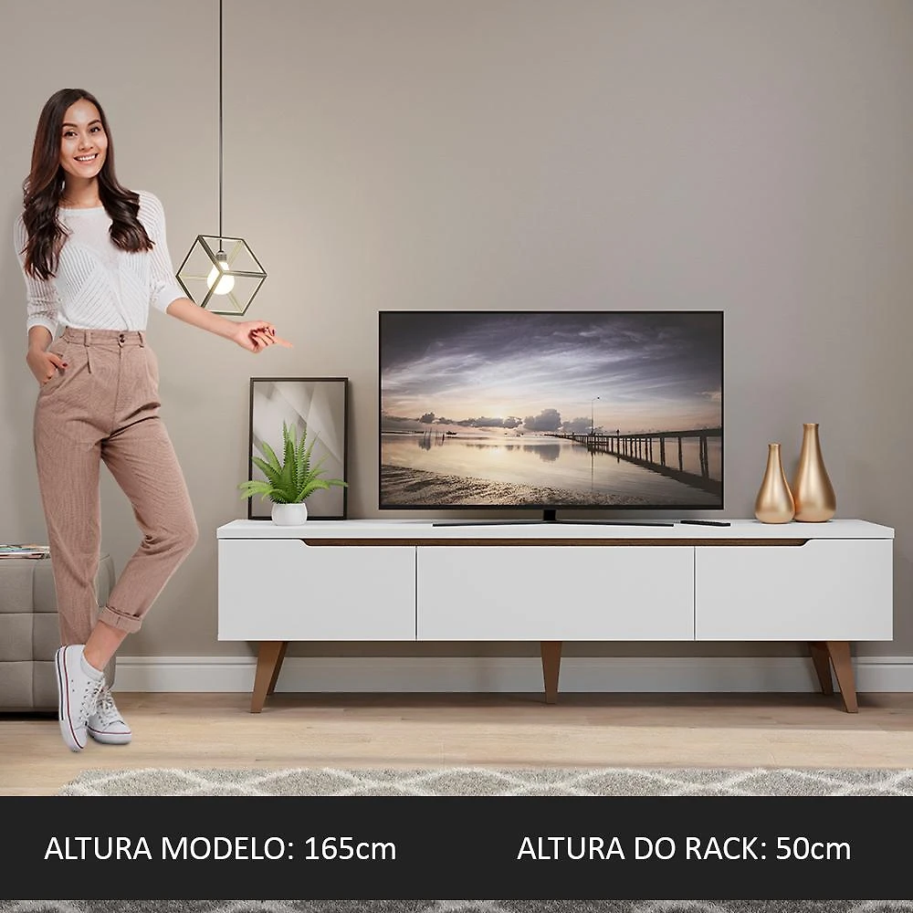 Miniatura Rack para TV até 75 Polegadas Madesa Brest 2 Portas 1 Gaveta Branco Branco