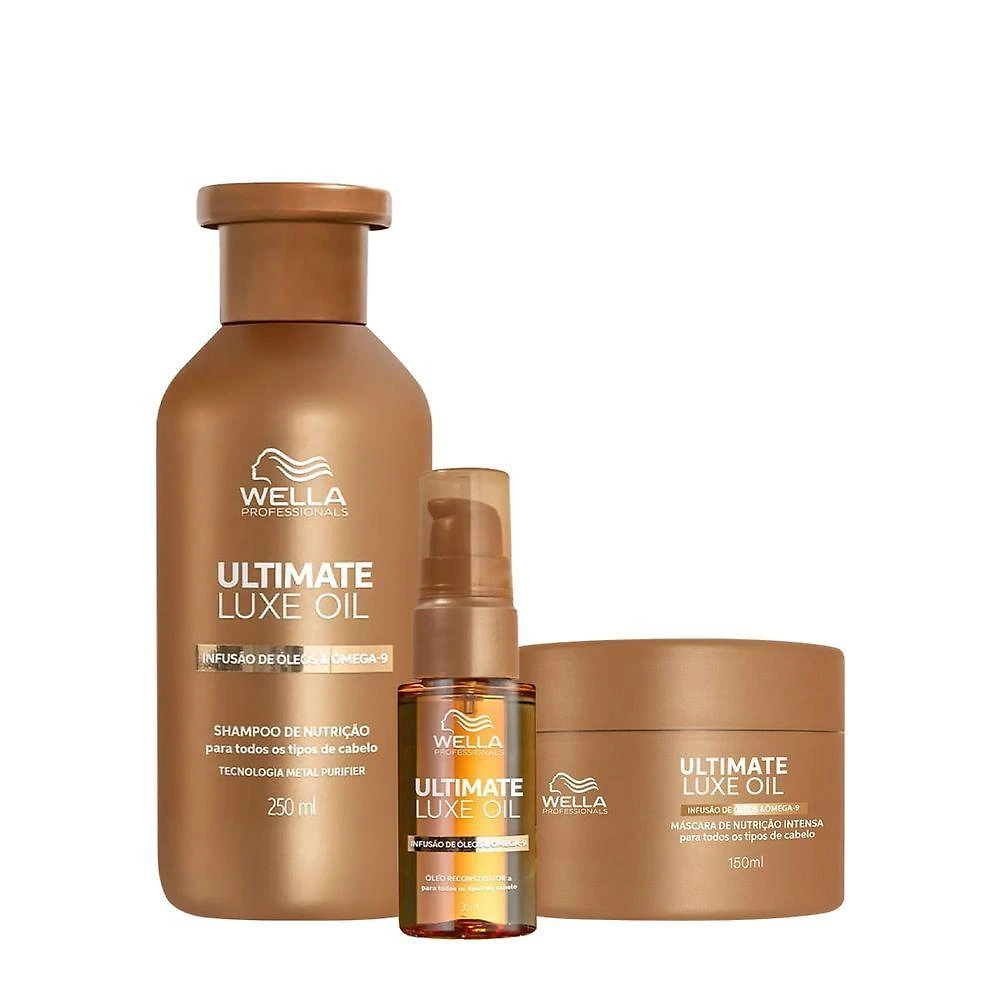 Kit de Tratamento Capilar Ultimate Luxe Oil Shampoo Máscara Óleo Wella 250ML 150ML 30ML