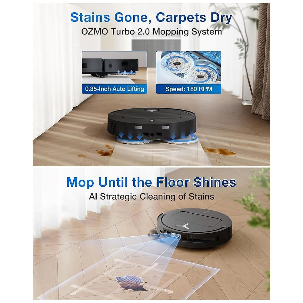 Robô Aspirador e Mop ECOVACS DEEBOT T50 PRO Omni Ultra Slim 8,1cm Sucção 15.000Pa Preto
