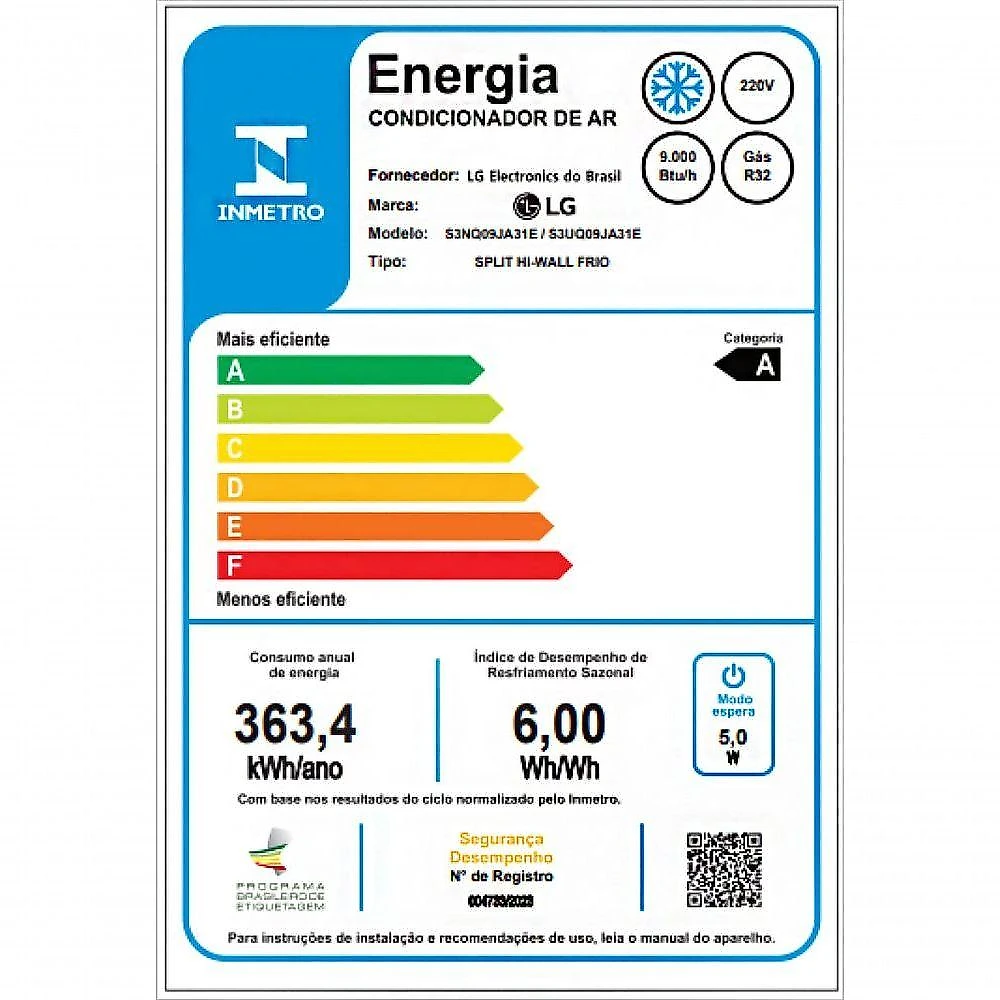 Ar Condicionado Split Hi Wall LG Inverter Smart Voice AI 9.000 BTUs Frio R-32 220V