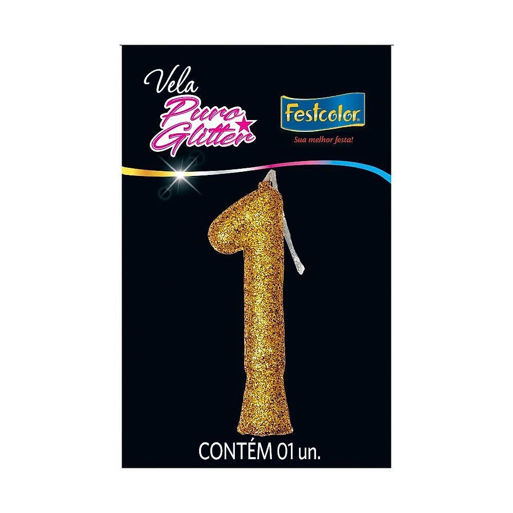 Vela De Aniversário Puro Glitter Dourada Modelo 7