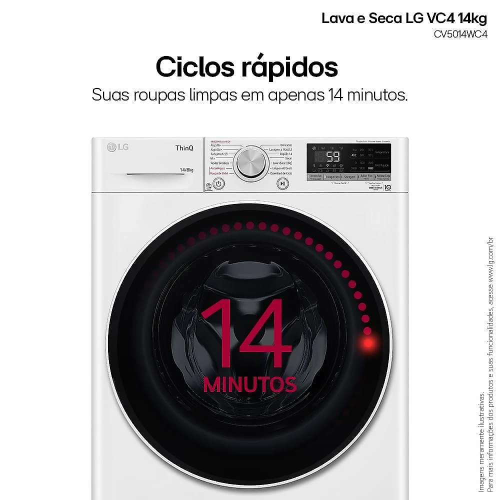 Lava e Seca LG 14kg Inteligência Artificial AIDD Branca VC4 127V