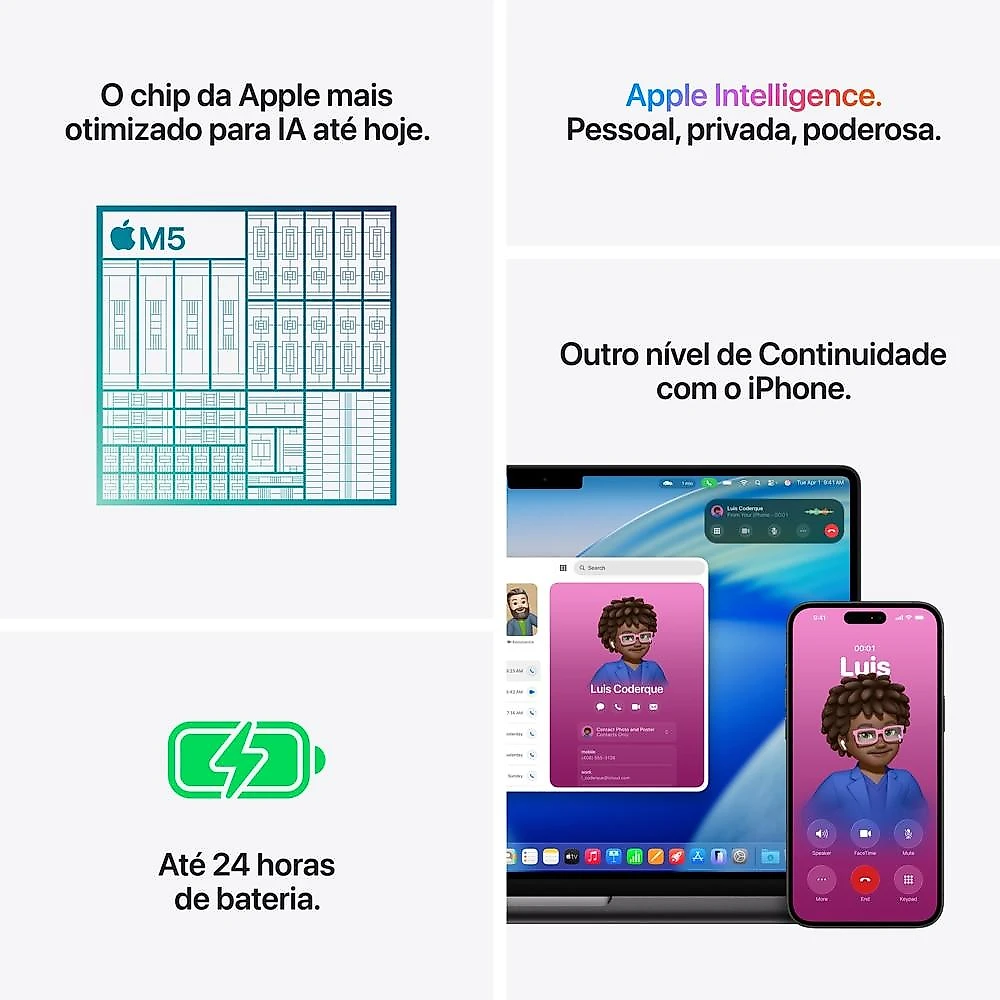 Apple MacBook Pro 14", M5, CPU de 10 núcleos, GPU de 10 núcleos, 24GB RAM, 1TB SSD - Prateado