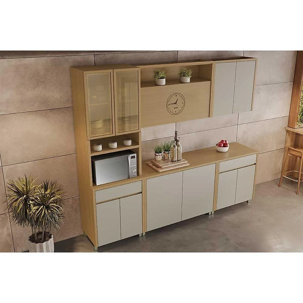 Cozinha Modulada Condessa Paneleiro Condessa Com 4 Portas E 1 Gaveta 70cm Carvalho Cinza