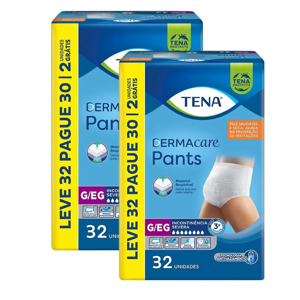 Kit 2 Roupa Íntima Tena Pants Dermacare G/EG com 32 Unidades