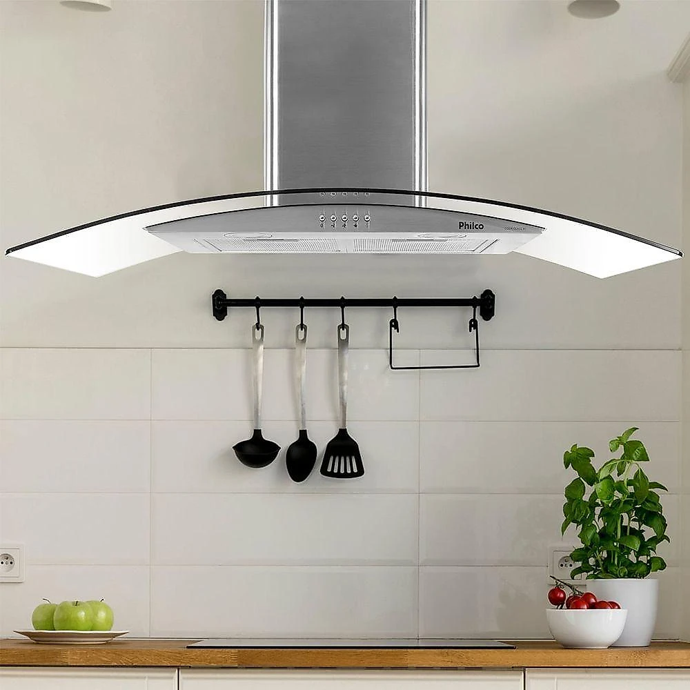 Coifa De Parede Philco Curva 90cm Inox Dupla Filtragem PCO90G 110V